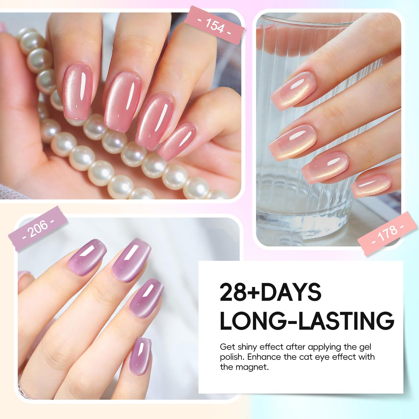 COSCELIA 20pcs Cat Eye Gel Nail Polish Set, 20 Spring Summer Colors Jelly Cateye Gel Polish with Magnet Collection Pink Milky Purple Blue Green Pink Magnetic Nail Polish Starter Kit Gifts for Women
