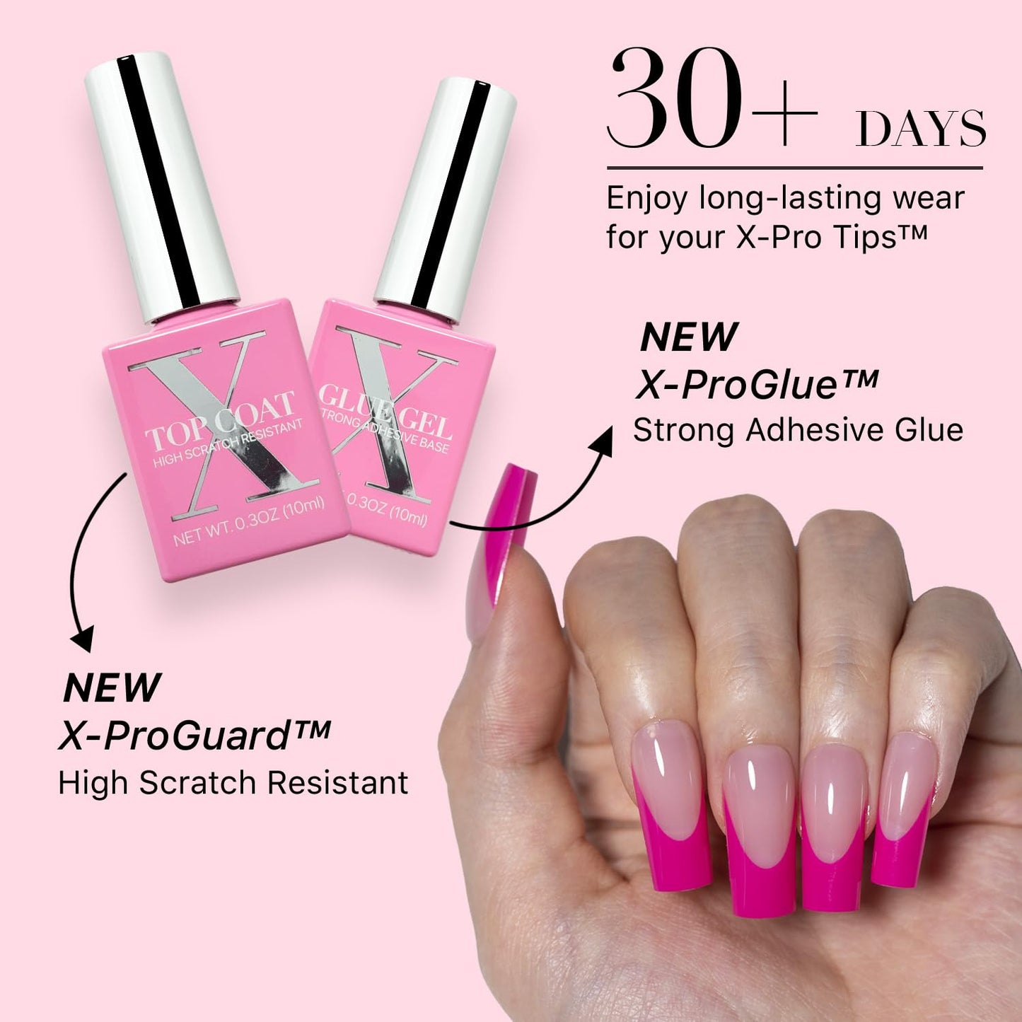 SXC Cosmetics French Tip Press On Nails – 5 Pink Series, Medium Square, X-Pro Tips Starter Kit | 150PCS, 15 Sizes, 5 Styles, Beginner-Friendly