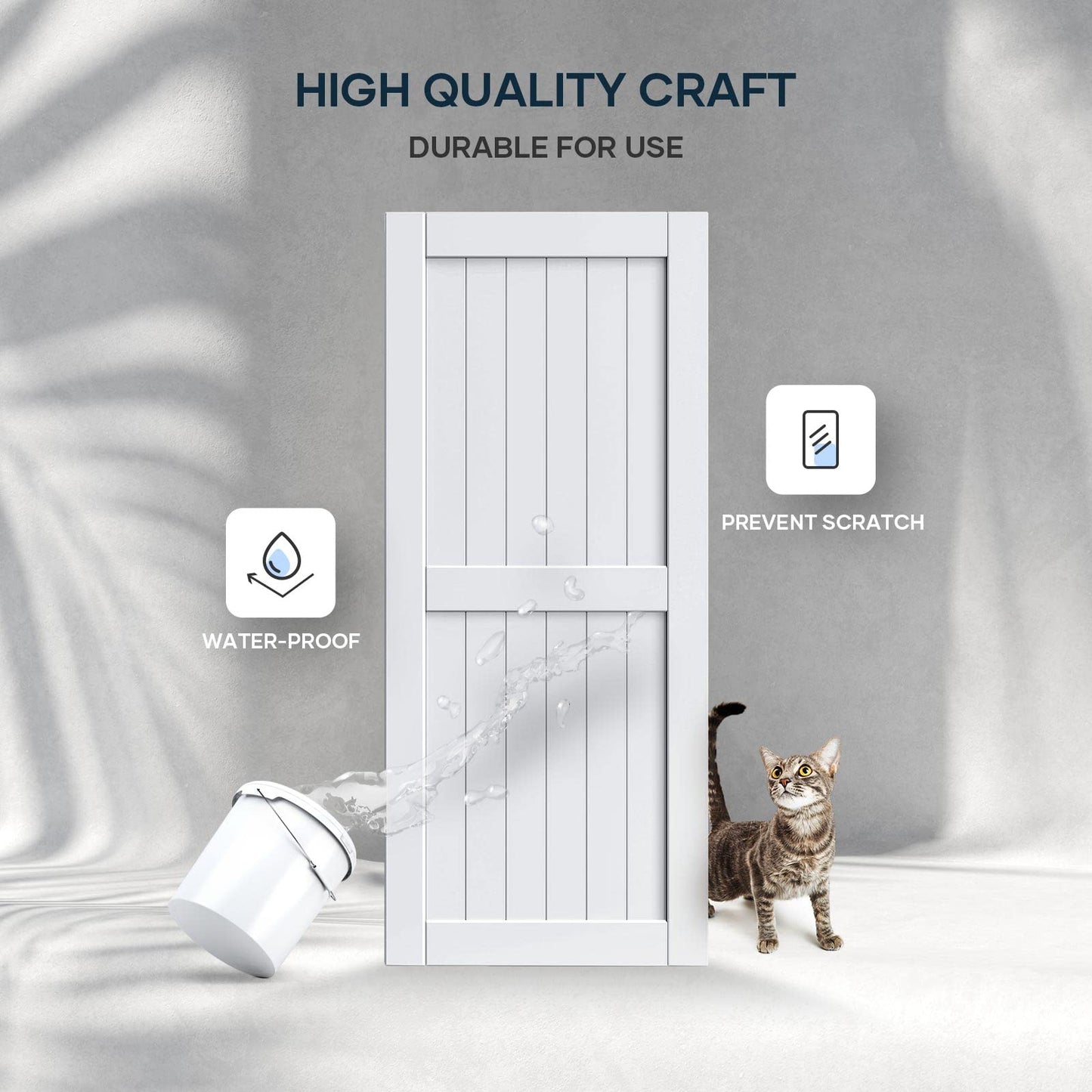 EaseLife 36 x 80 inch White Barn Door with 6.6FT Sliding Door Hardware Kit Included & Handle,Solid Wood Covered with Waterproof PVC Surface,DIY Assemblely,Easy Install,H-Frame,Fit 32-34in Wide Opening