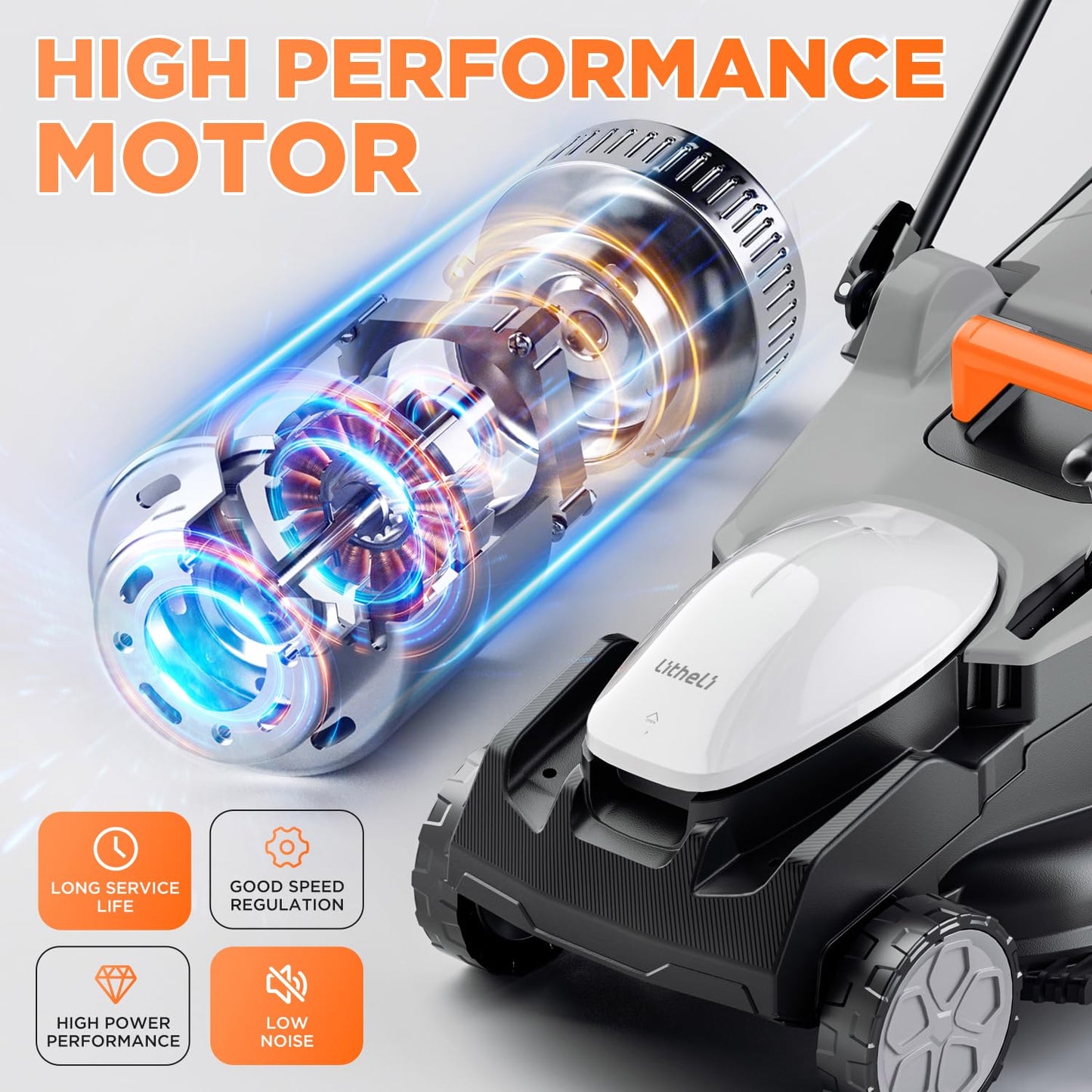 Litheli 40V (2 x 20V) 16" Electric Lawn Mower Cordless, Walk Behind Lawn Mower with 6-Height Adjust, Portable & Lightweight Push Battery Powered Lawn Mower (2 * 4.0AH Batteries Included)