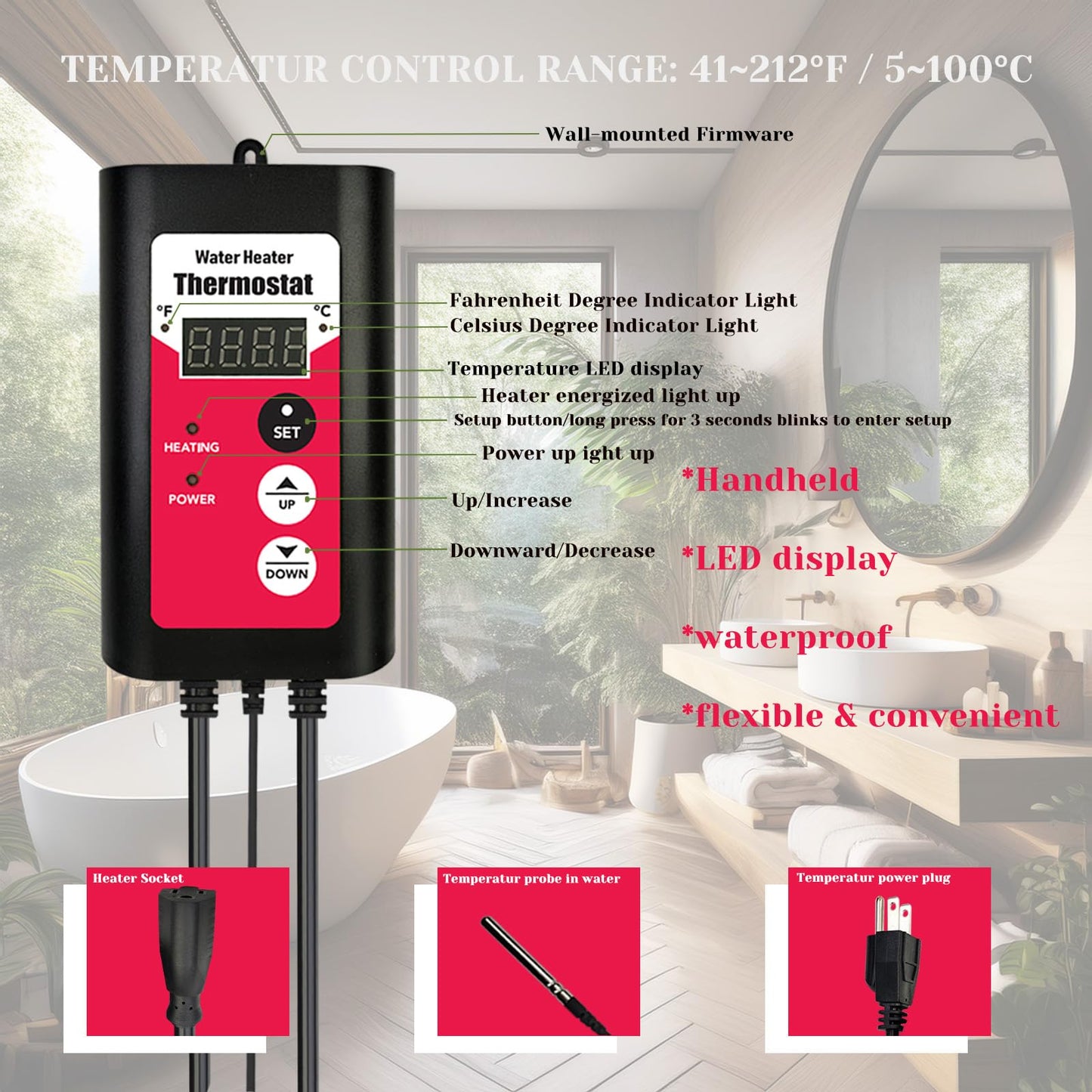 YLboyLIAN 1500W Immersion Electric Submersible Water Heater with Temp Control & GFCI – Portable Heater for Inflatable Pool, Swimming Pool, Above-Ground Pool, spa, Hot Tub Baptistry & baptismal Pool