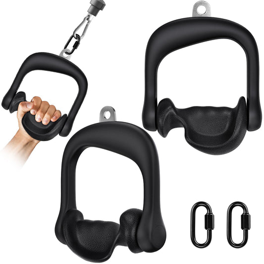Kipika 2Pcs Ergonomic Grips D Handle Cable Attachment for Home Gym - Fits Your Hand Perfectly - Compatible with Cable Machines - 360 Rotation - 2Pcs Quick Connect Buckles - 1000 lbs Weight Capacity