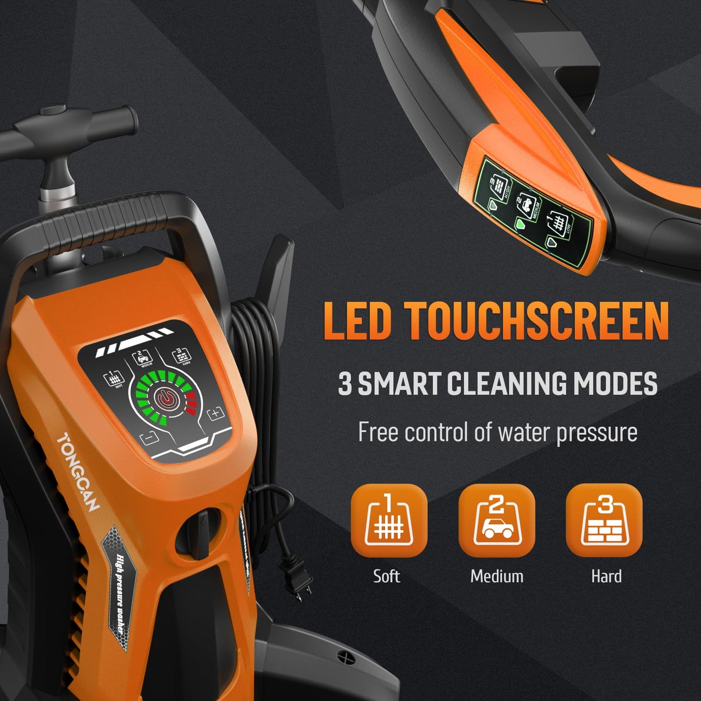 Fengrong Pressure Washer 5000PSI 3.0GPM Touch Screen Adjustable Pressure with Anti-Tipping Technolog, Spray Handle Smart Control, 5-Nozzle Set, for Cars//Home/Patios