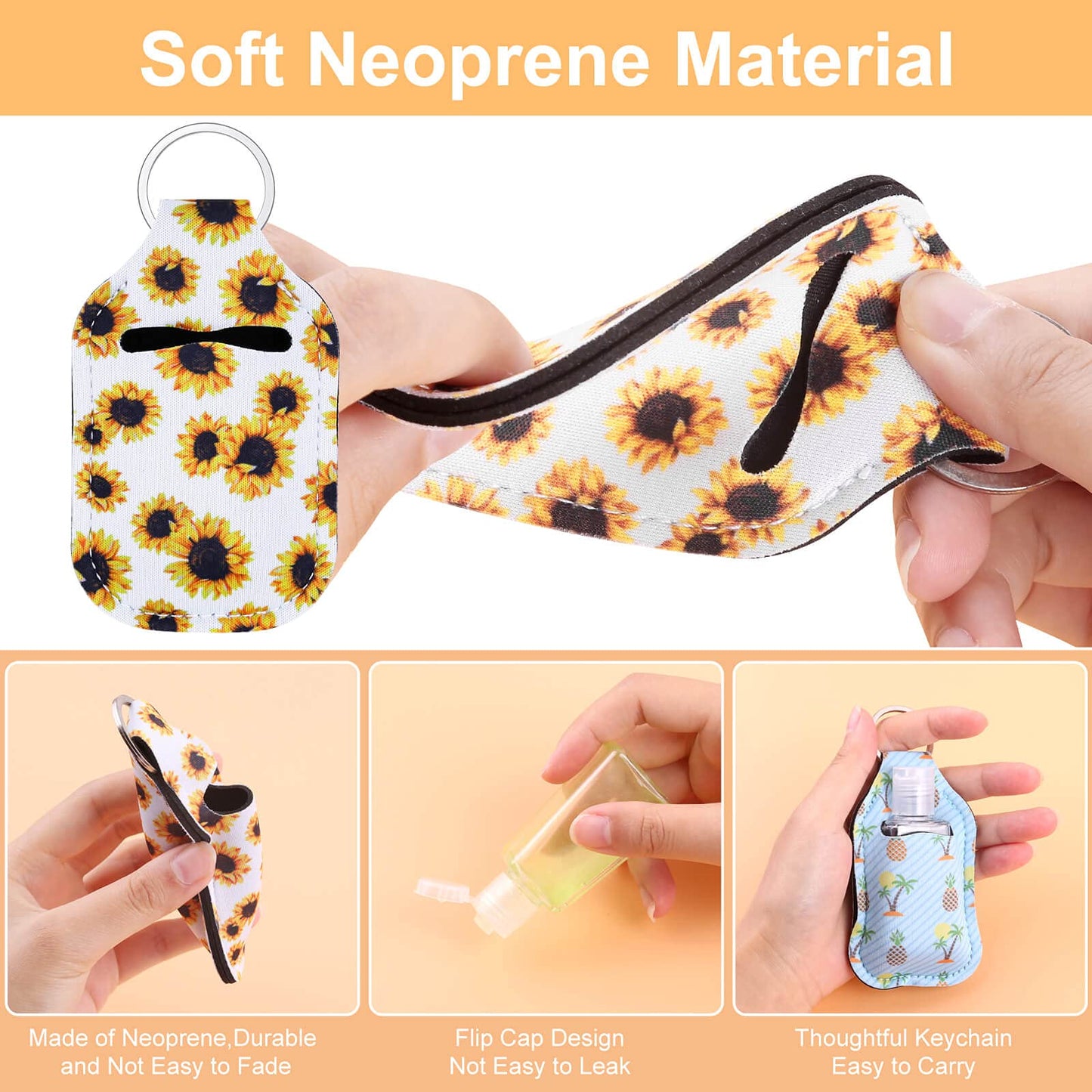 Empty Hand Sanitizer Holders Set 60pcs, Include 20 Portable Refillable Travel Bottle Container with Flip Cap, 20 Reusable Bottle Holders, 20 Wristlet Keychain