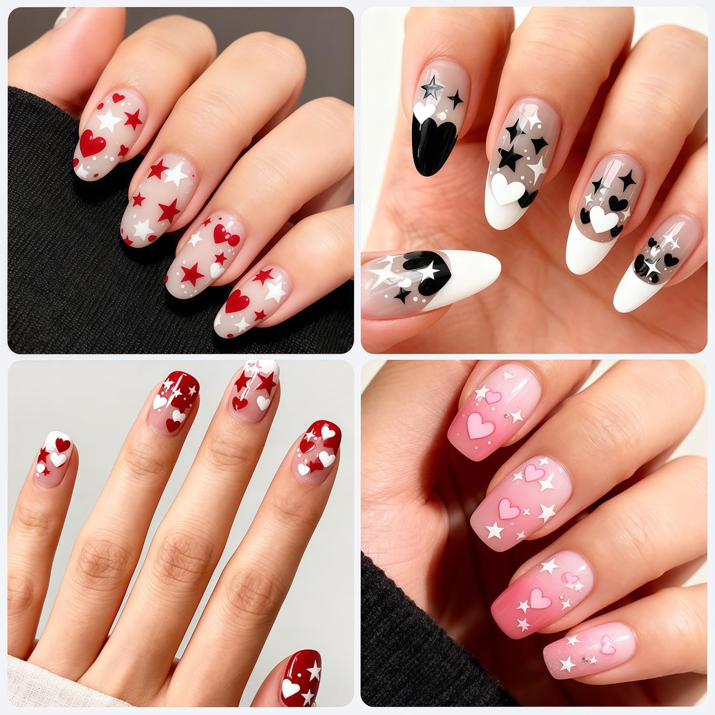 8 Sheets Heart Nail Art Stickers Valentines Nail Decals 3D Self Adhesive Black White Red Blue Pink Heart Nail Stickers Valentine Love Nails Decals Sticker Decoration for Women Holiday DIY Manicure