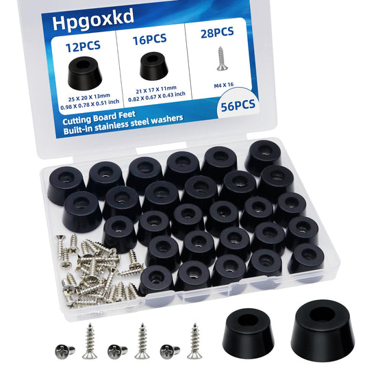 Hpgoxkd 56PCS Cutting Board Feet Non Slip with Stainless Washer Screws,Large Size and Small Rubber Feet for Cutting Board, Electronics,Furniture