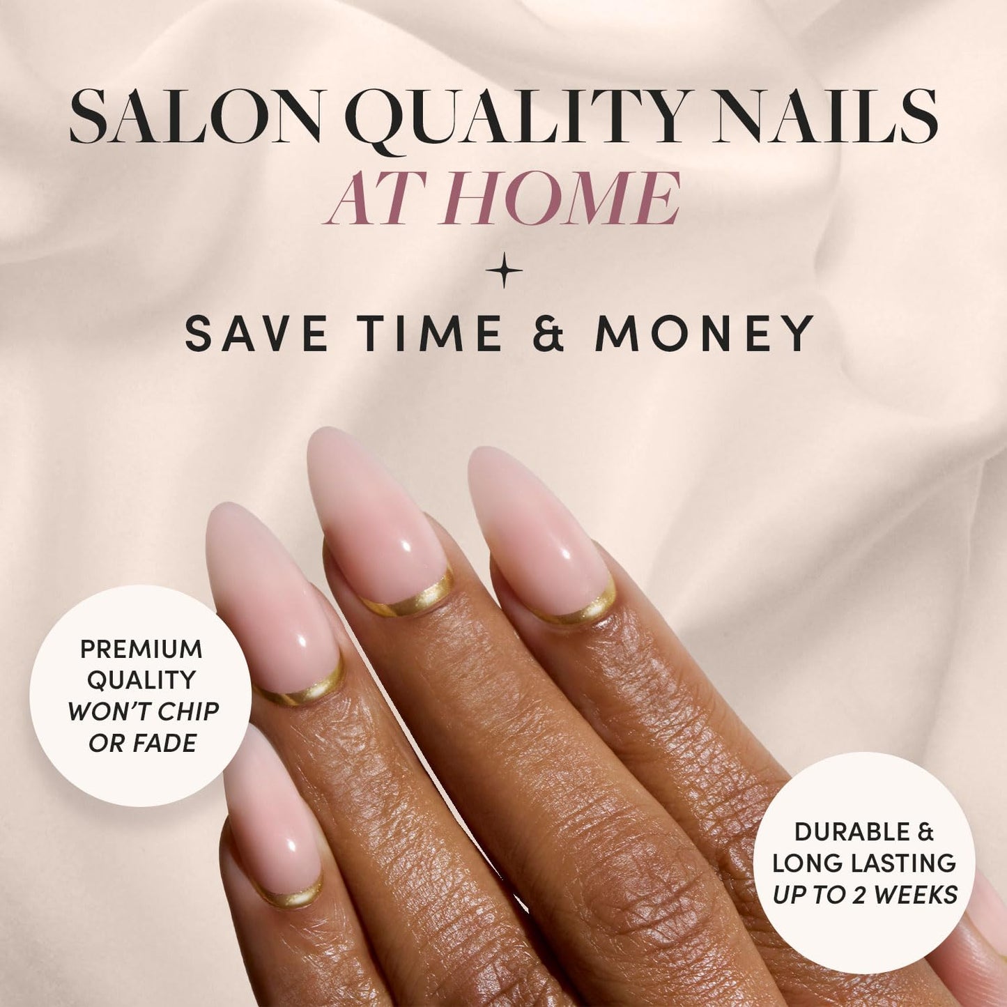 Glamnetic Press-On Nails Bundle - Goal Getter & Goal Digger | Medium Almond Fake Nails and Neutral Gold Reverse French Tip | Glossy, Semi-Transparent, Short Round False Nails with Gold Foil | Reusable