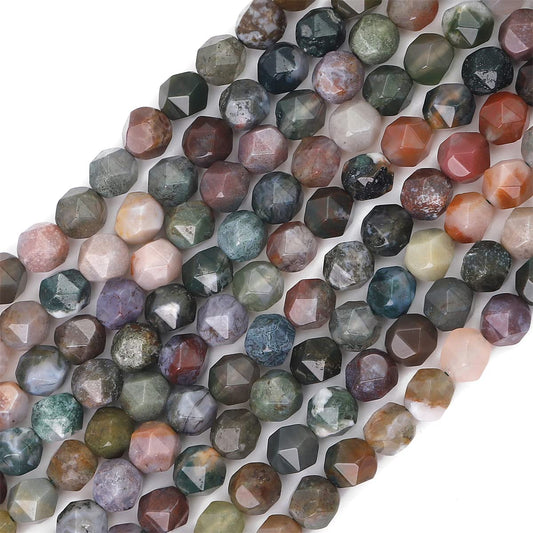 BEADIA Faceted Natural Indian Agate Stone Round Beads 6mm 36cm/Strand for Jewelry Making