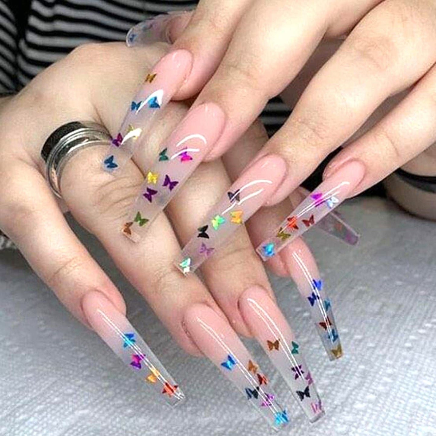 12 Colors Butterfly Nail Art Stickers Butterflies Nail Glitter Sequins 3D Art Accessories Butterfly Shape Flakes Powder Holographic Gold Red Pink Butterflies Sequins Design Acrylic Nails Supply Kit