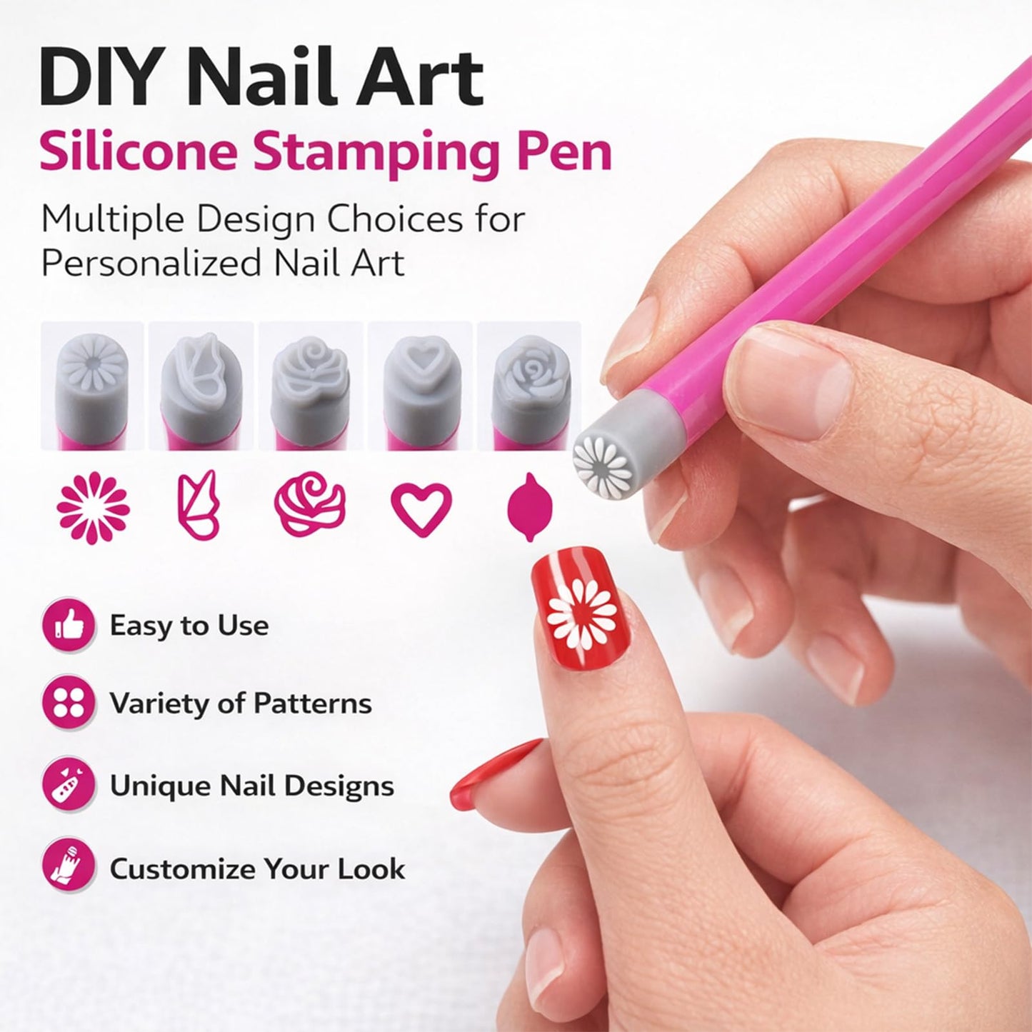Denash 30 Pcs Nail Stamp Pens, Nail Art Pens with Diverse Patterns, Different Patterns Nails Transfer Pen for DIY Nail Art Home Salon Party Wedding Use