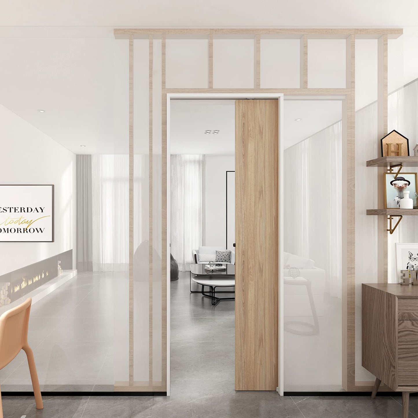 JUBEST 5FT Commercial Grade Pocket Door Hardware and Track Set, Sliding Door Hardware 56.7", Durable and Smoothly, Easy to Install