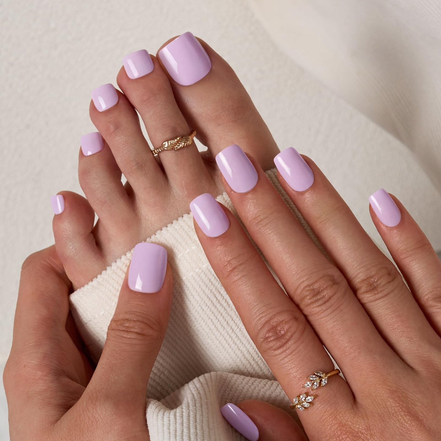 BTArtbox Press On Toenails - First Step, Easy-to-Apply Pastel Light Purple Short Square Toe Nail Press Ons with Glue and Adhesive Tabs in 15 Sizes - 30 Toenails All-in-One Kit