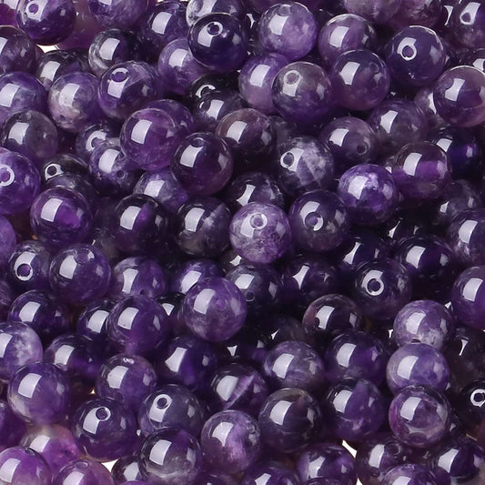 LAIDANLA Amethyst 8mm Natural Stone Beads Round Loose Gemstone Stone Beads for DIY Bracelet Necklace Earrings Jewelry Making Polishing Genuine Real Beading Crystal 96PCS 2 Strand 32"