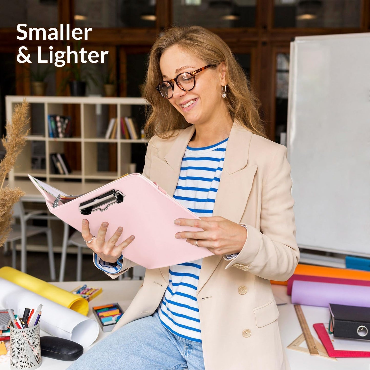 SKYDUE 3 Ring Binder with Clipboard,1 Inch Binder, 13.2" × 10.2" PU Clipboard Binder with Notepad & 5 Dividers with 5 Pockets, Labels, Clipboard Folder Great for School Office(Fit Letter Sized Paper)
