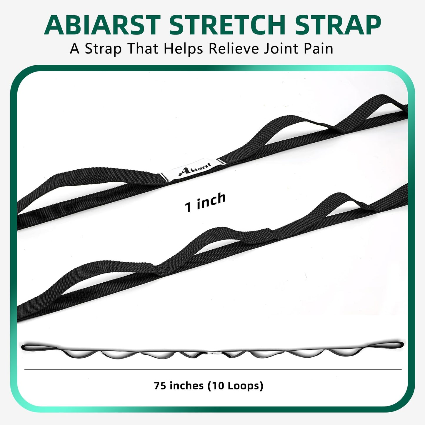 Abiarst Stretching Strap Yoga Straps for Physical Therapy, 10 Loops Non-Elastic Stretch Band for Pilates, Flexibility, Exercise and Gymnastics (Black)