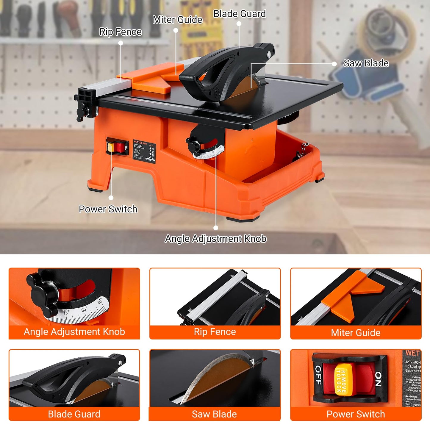 Towallmark 7 inch Wet Tile Saw, 6500 RPM & Pure Copper Motor, Bevel cuts tile from 0 to 45, Tile Cutter Wet Saw with Water Reservoir for Cutting Tiles and Stones, for DIY Enthusiasts