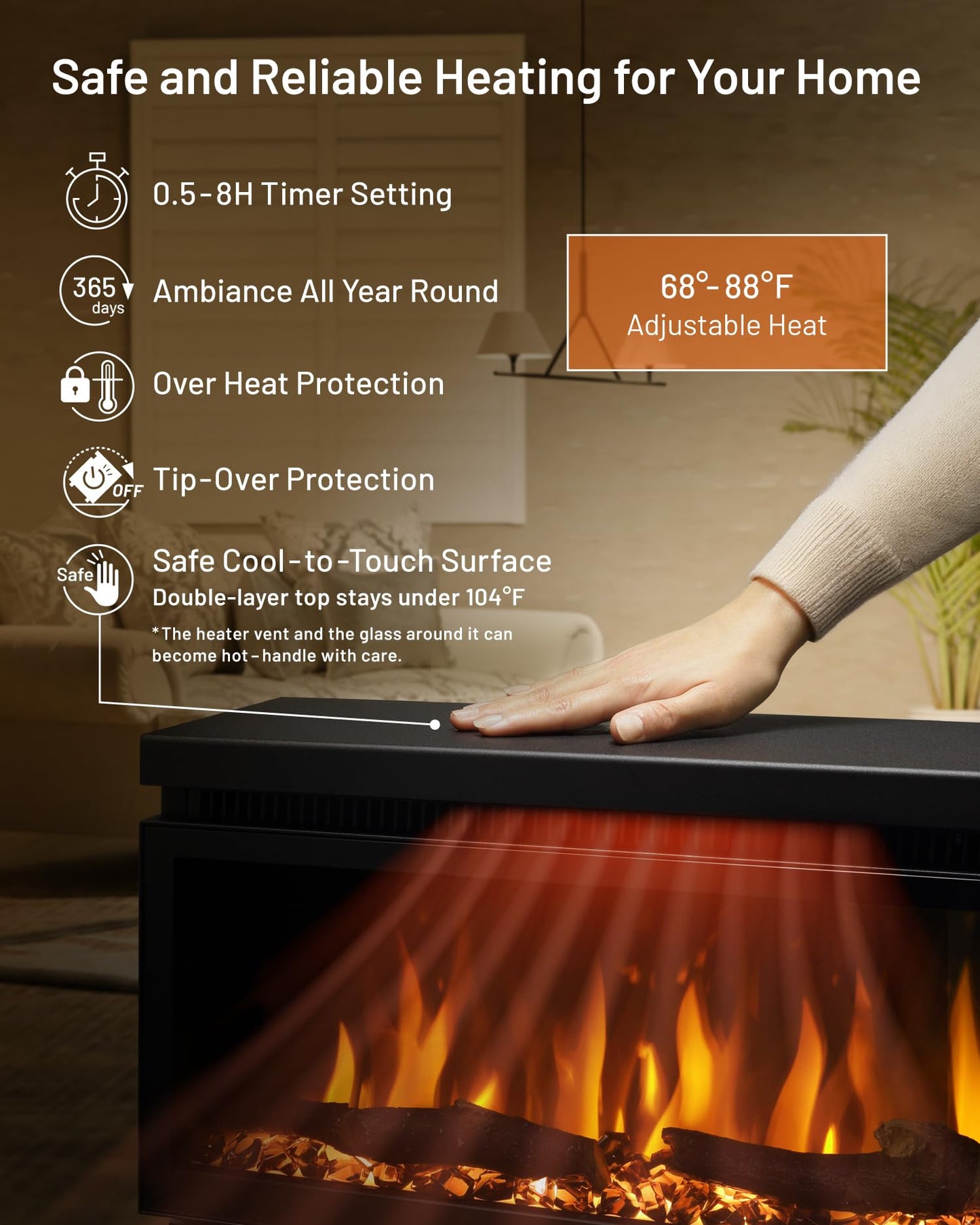 WALL FLAMEBAR Electric Fireplace Freestanding, Wall Mounted, Movable w/TV Stand – WiFi Enabled,750/1500W Heater, 1500 Flame Color Combinations, for Living Room or Bedroom, Modern 40" Wide