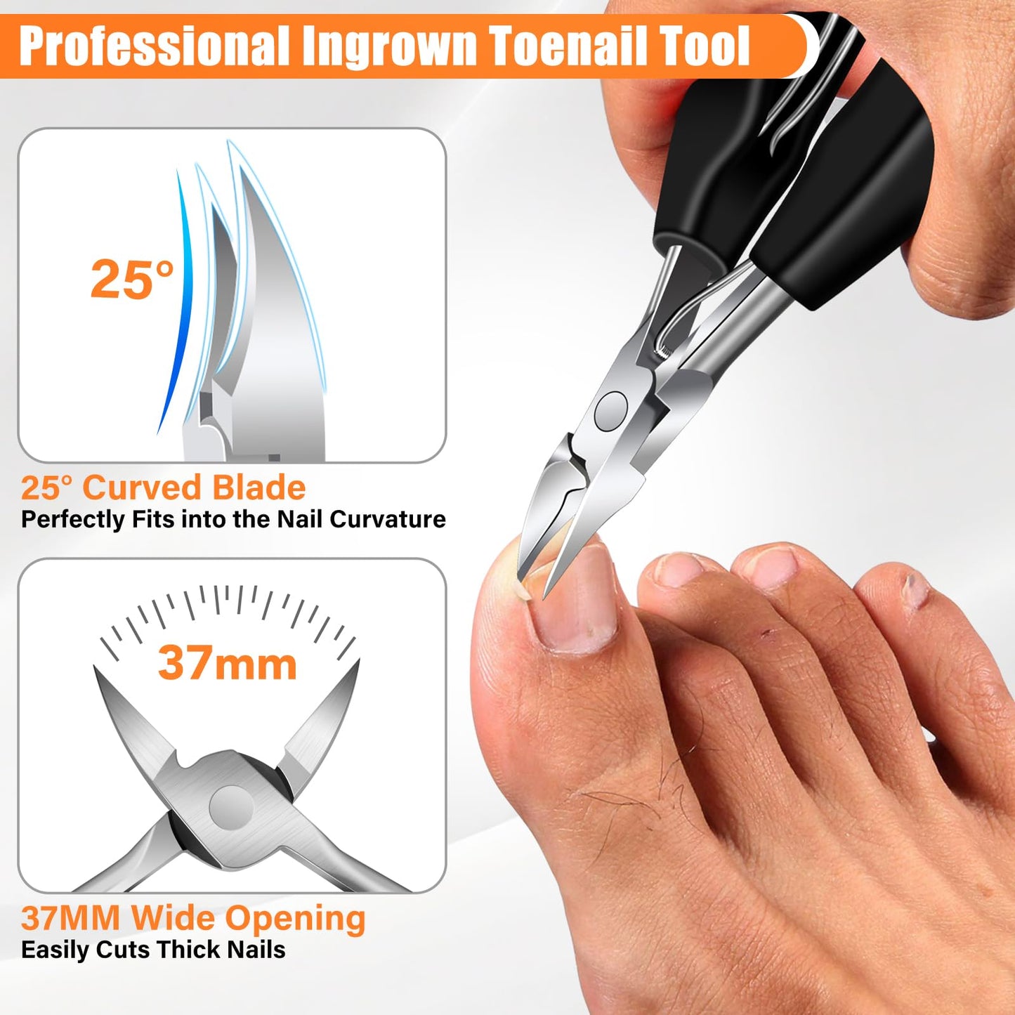 Toenail Clippers for Seniors Thick Toenails, Ingrown Toe Nail Clippers for Men Thick Nails with Wide Opening, Heavy Duty Large Sharp Nail Clippers Set with Long Handle Gifts for Men Women, Silver