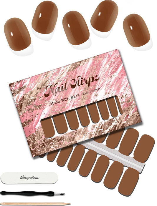 ruyeefam Glitter Nail Polish Strips, 32 Pcs Salon Quality Gel Nail Stickers, Long Lasting Wraps Easy to Use & Remove (Yellowish Brown)