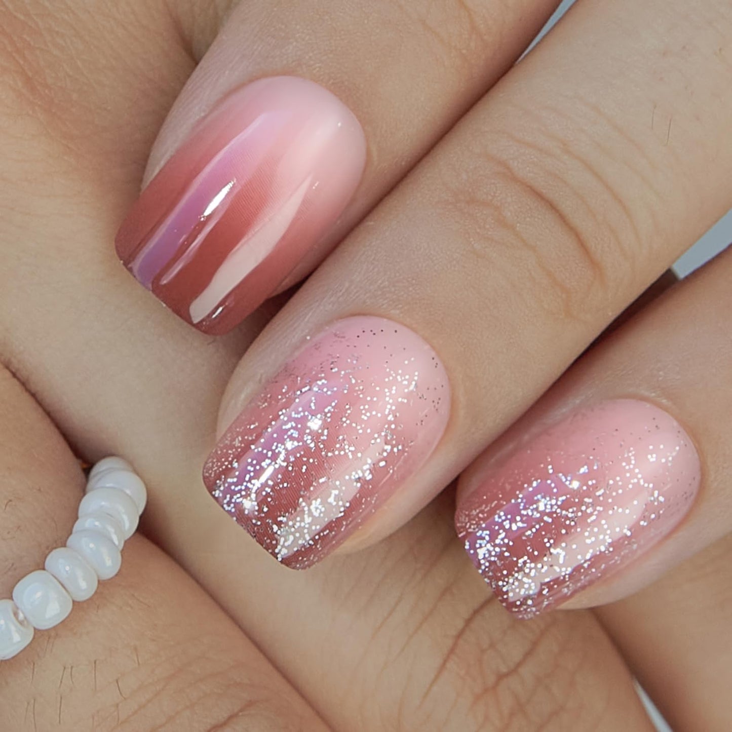 Curvlife Soft Gel Press on Nails Acrylic Short Square Fake Nails with Design Full Cover False Nails for Women Reusable Nail Kit (Misty Pink, 30pcs)