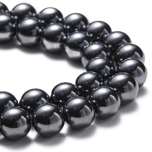 10mm Natural Black Hematite Gemstone Beads Polished Round Smooth Stone Beads for Bracelets Jewelry Making 15inch Loose Beads