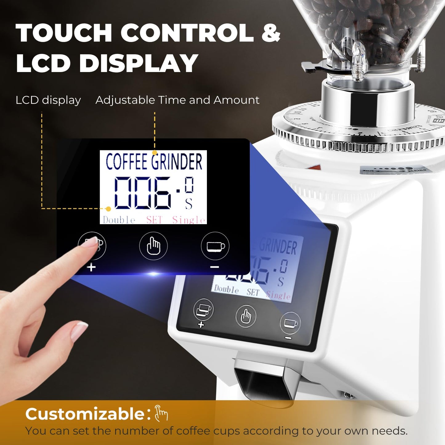 Flyseago Coffee Grinder with Flat Burr, 19 Grind Settings and Digital Timer Display, Commercial Coffee Grinder with Large 35oz Hopper