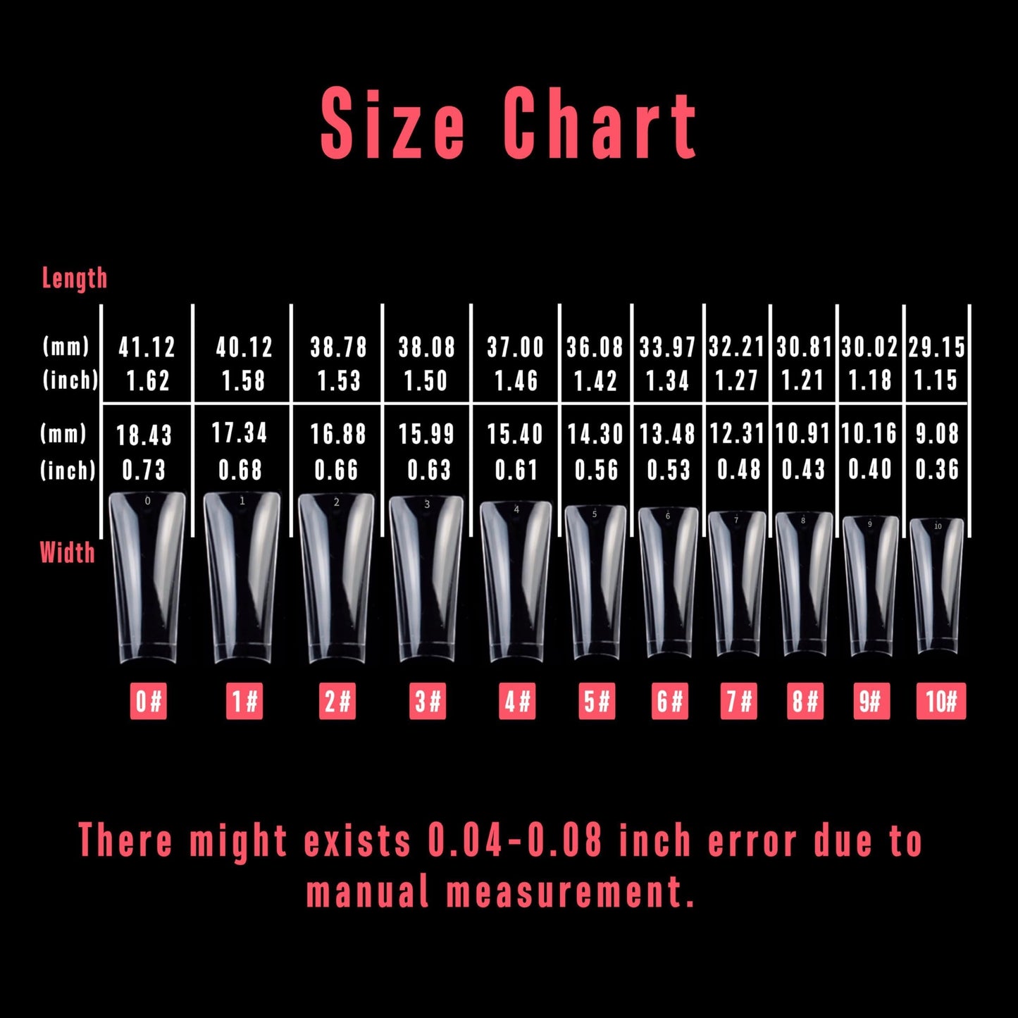 NOVO OVO XXL Long Duck Feet Nail Tips Half Cover for Acrylic, Clear Soft Gel No C Curve XXXL Extra Super Long Flare Y2K Wide French False Nail Extension x 11 Sizes in Box 308 pcs