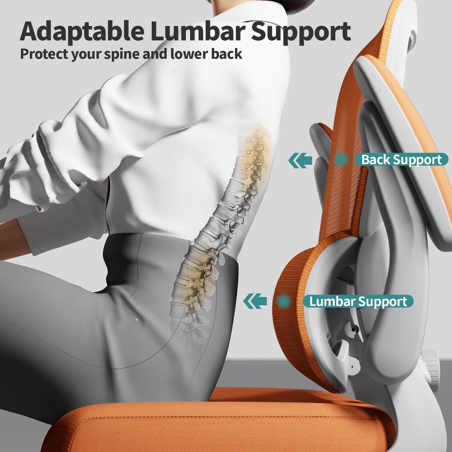TRALT Office Chair - Ergonomic Desk Chair with Adjustable Lumbar Support, Mesh Computer Chair, Executive Chairs for Home Office Comfortable Lumbar Support (Orange)