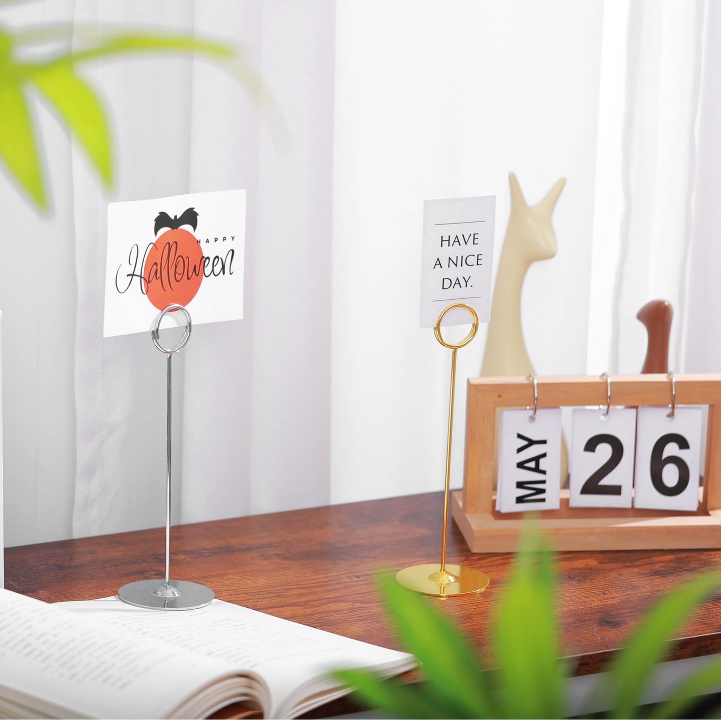 Urban Deco 16 Pieces Table Card Holder 8 inches Table Number Holders Place Steel Card Holders for Photos, Food Signs, Memo Notes, Weddings, Restaurants, Birthdays (Gold)