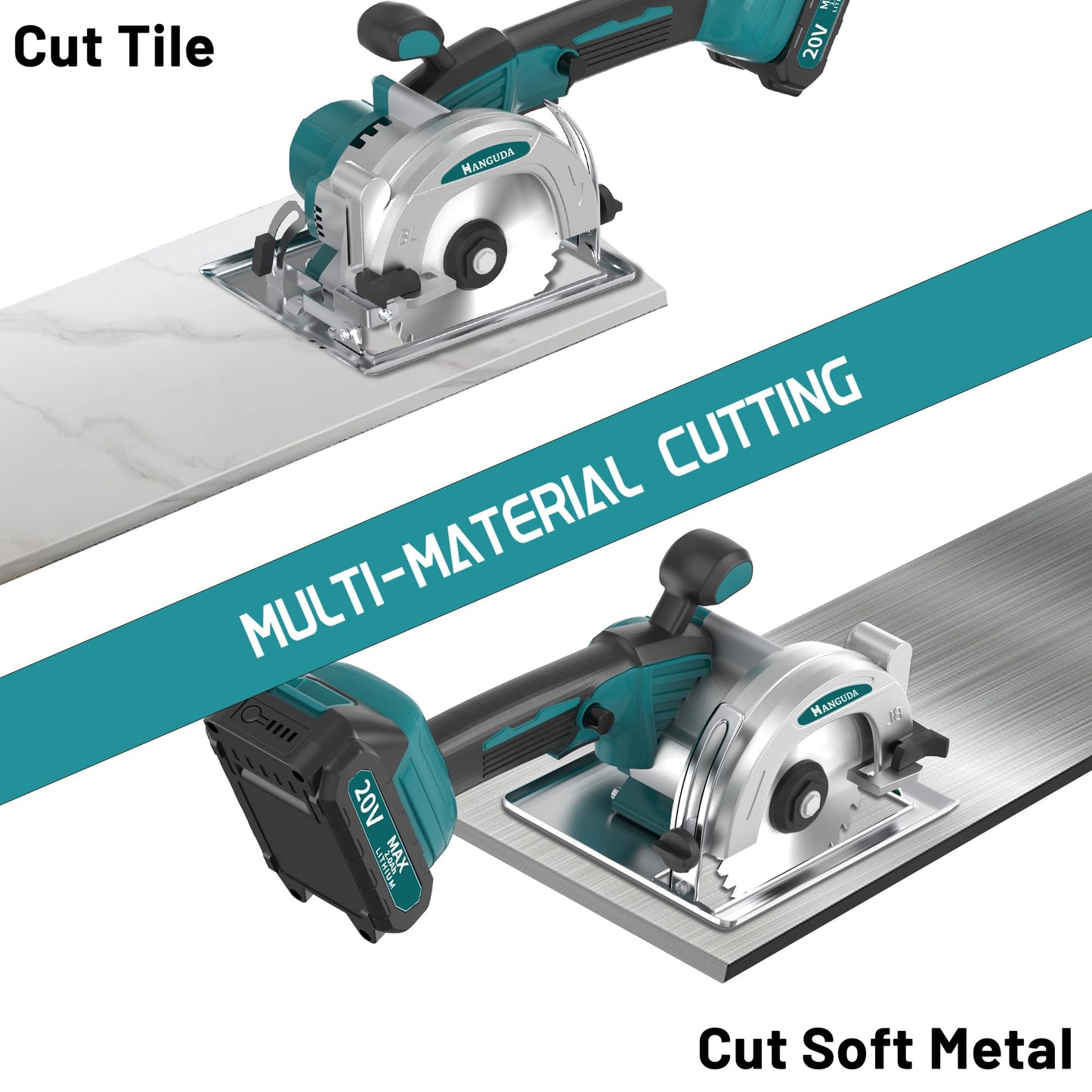 20V MAX Mini Circular Saw(2 * 2.0Ah Bundle),6900RPM Cordless Circular Saw with Blade Guard & 4 Blades, Cuts Tile/Wood/Metal/Plastic up to 1-3/4" (45° Angle) - DIY & Construction