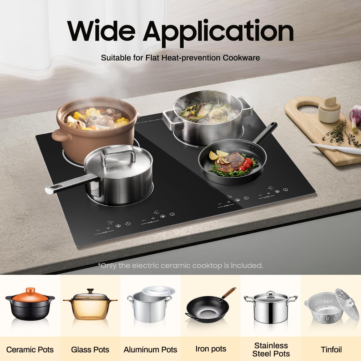 3000W 110V Cooktop Portable 4 Burners Electric Built-in Cooktop Sensor Touch Control Countertop Electric Hot Plate with Kid Safety Lock and 2H Timer, 9 Heating Level, no plug