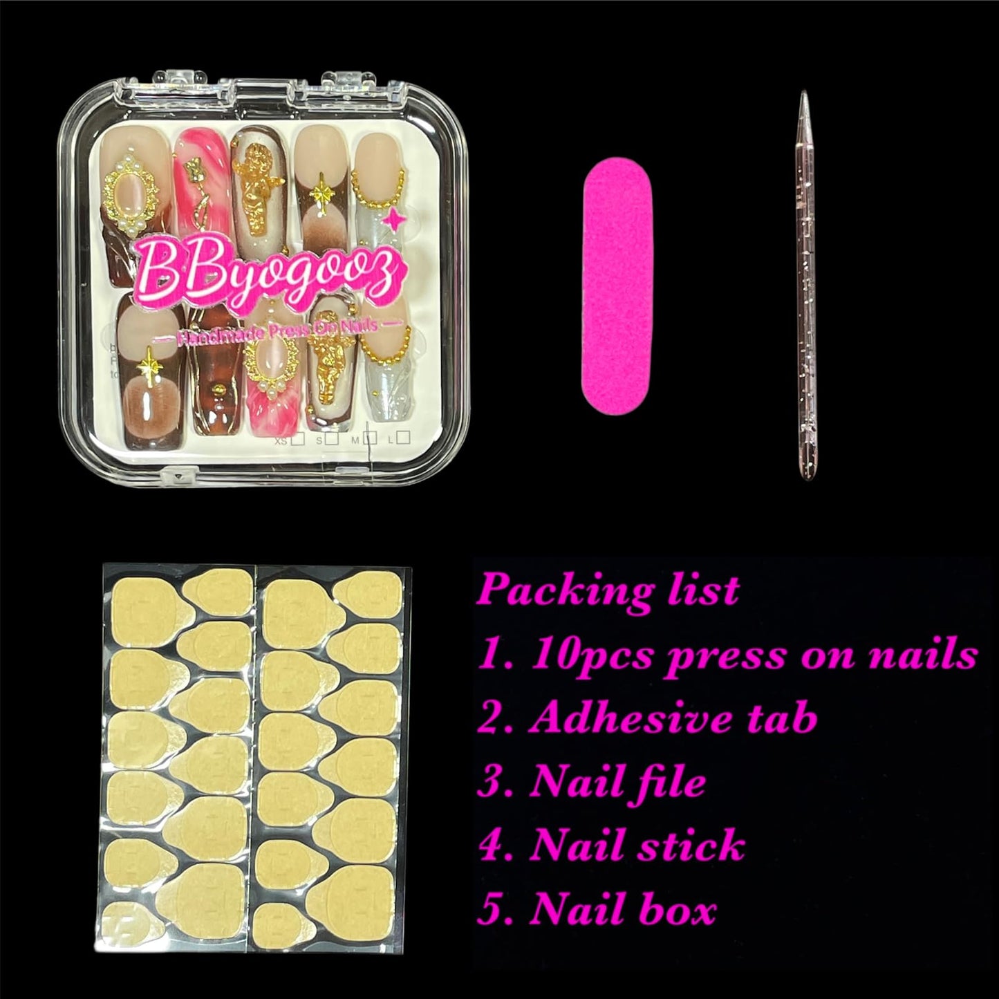 Handmade Press On Nails Vintage Style Gold Angel & Flower Design with Amber Print, Medium/Long Square Shape Acrylic False Nails, Reusable Luxury Retro Nail Art (Cherub, L)