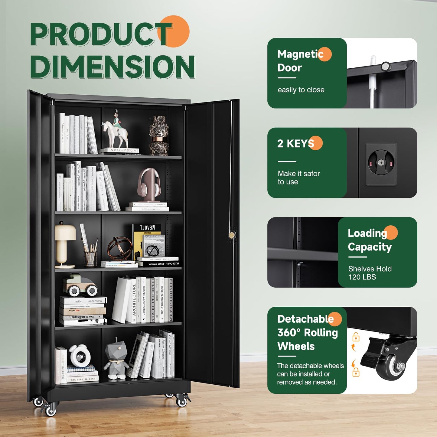Letaya Metal Garage Storage Cabinets with Lock Door and Adjustable Shelves, Steel Tool Cabinets for Home,Office,Warehouse Organisieren (Black, 75" H)