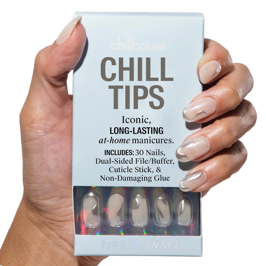 Chillhouse - Chill Tips, Press on Nails Kit - Tipsy Tinsel (Oval) - 30 Nail Shapes & Sizes - Up to 2 Weeks of Wear - Customizable Fit - Reusable - Latina Founded & Women Owned - Beauty & Self Care