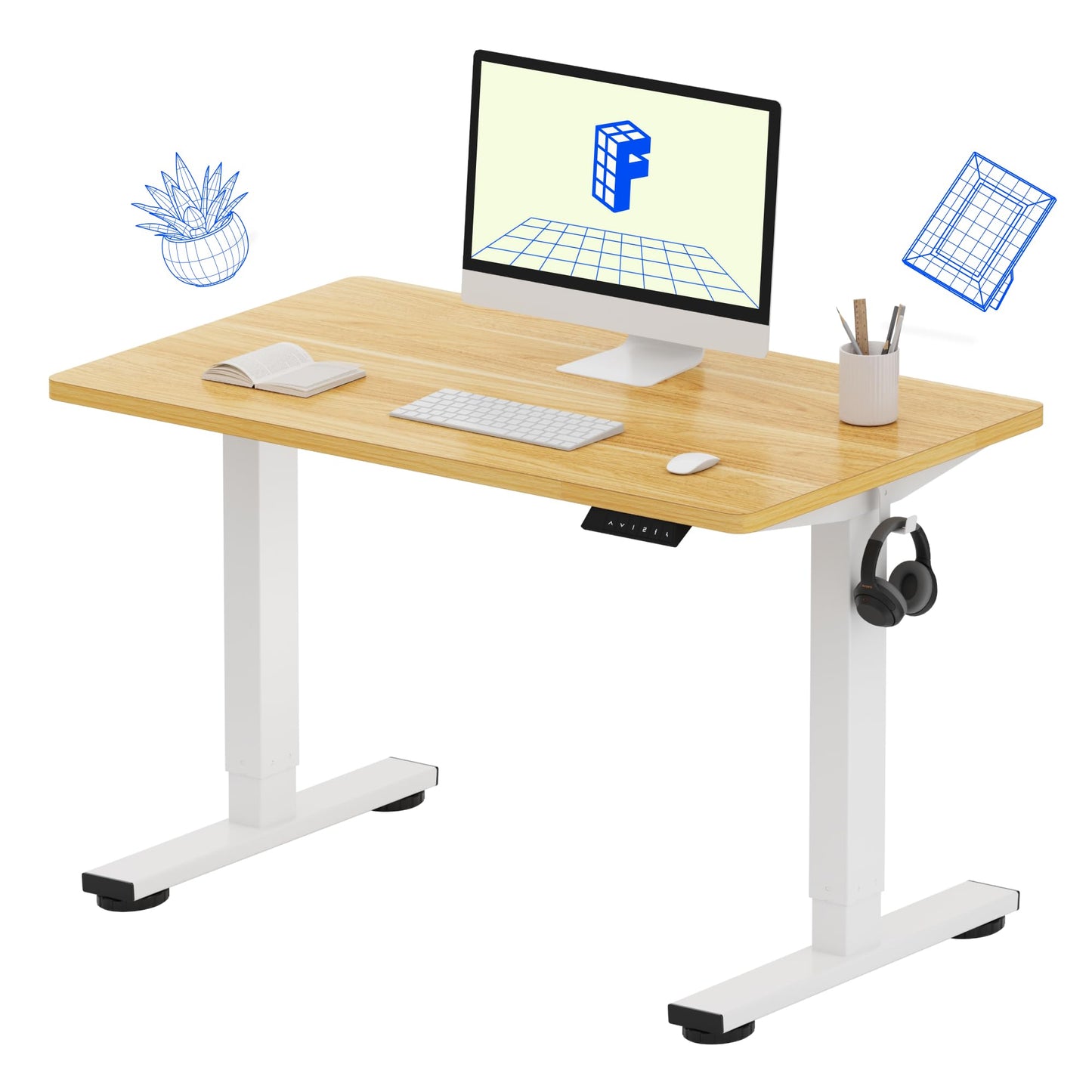 FLEXISPOT EN1 One-Piece Standing Desk, 40"x24" Seamless Desktop Electric Height Adjustable Desk for Home Office, Multi-Monitor Setups & Easy Assembly, Maple