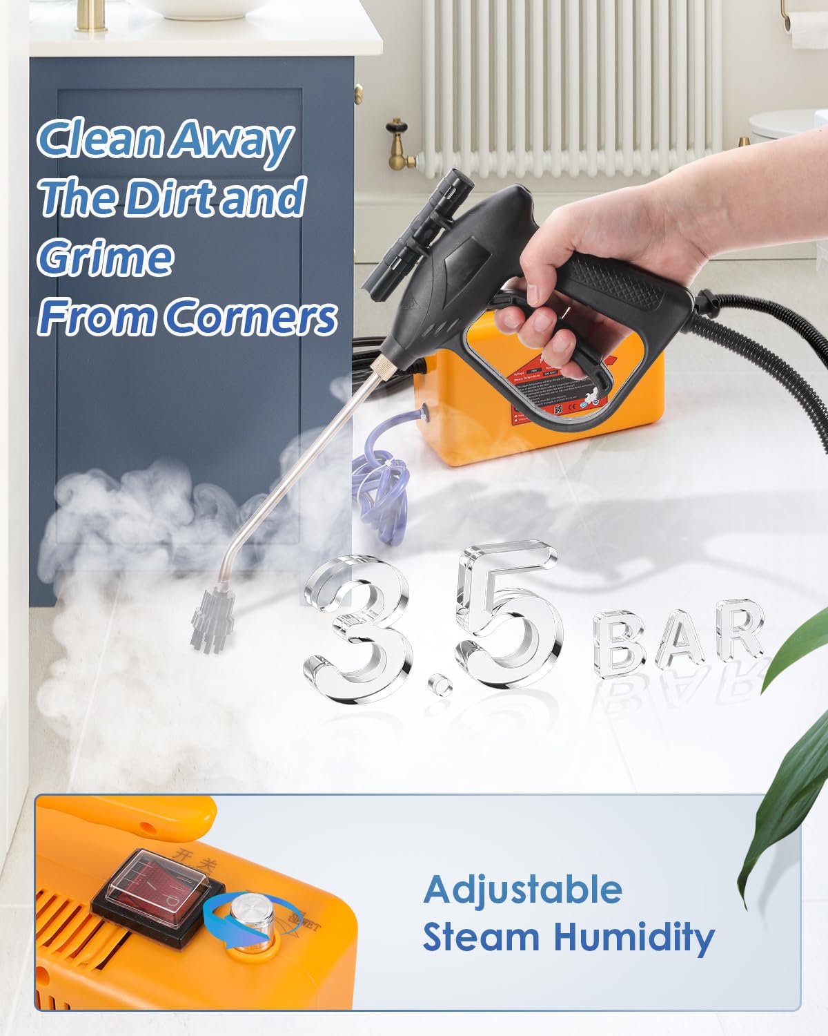 Hapyvergo High Pressure Steam Cleaner, 1700W Handheld Steamer for Cleaning Grout Tile, Hand Held Portable Steam Pressure Washer for Car Cleaning Steamer High Heat for Home 110V