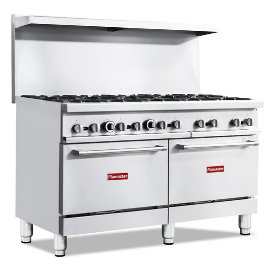 Commercial 60" Gas Range with Oven, 10 Open Burners and Under Full Size Oven 300000 BTU & 33000 Static Oven,NG/LPG Conversion kit, Manual Gas Valve,Freestanding Gas Range for Restaurants