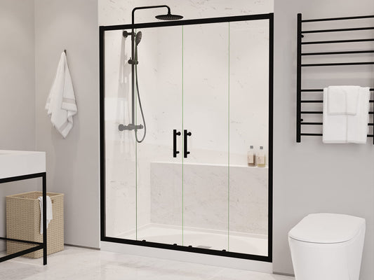 ANZZI 70-in x 60-in. Framed Double Sliding Shower Door, Resistance Free Hinges for Smooth Opening and Closing, Clear Tempered Glass in Matte Black Finish (SD-AZ15-01MB)