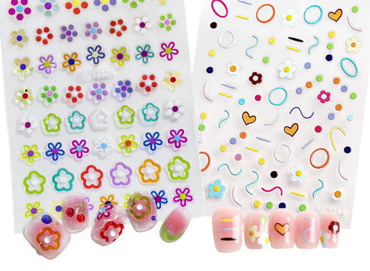 SIMAYKUWA Colorful Nail Art Stickers with Irregular Shapes & Floral Patterns Vibrant Dopamine Nail Art Decals Print for Women for Spring Summer