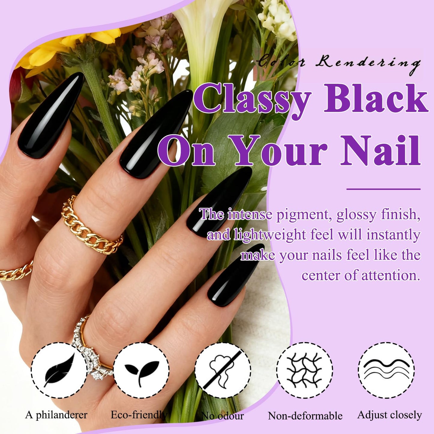 144pc Black Press on Nails Long Stiletto Fake Nails with Glue Tabs, Black Nails Press ons Nails Stiletto Glue on Nail Pointy Acrylic Nails Stick False Artificial Fingernail for Women Girls