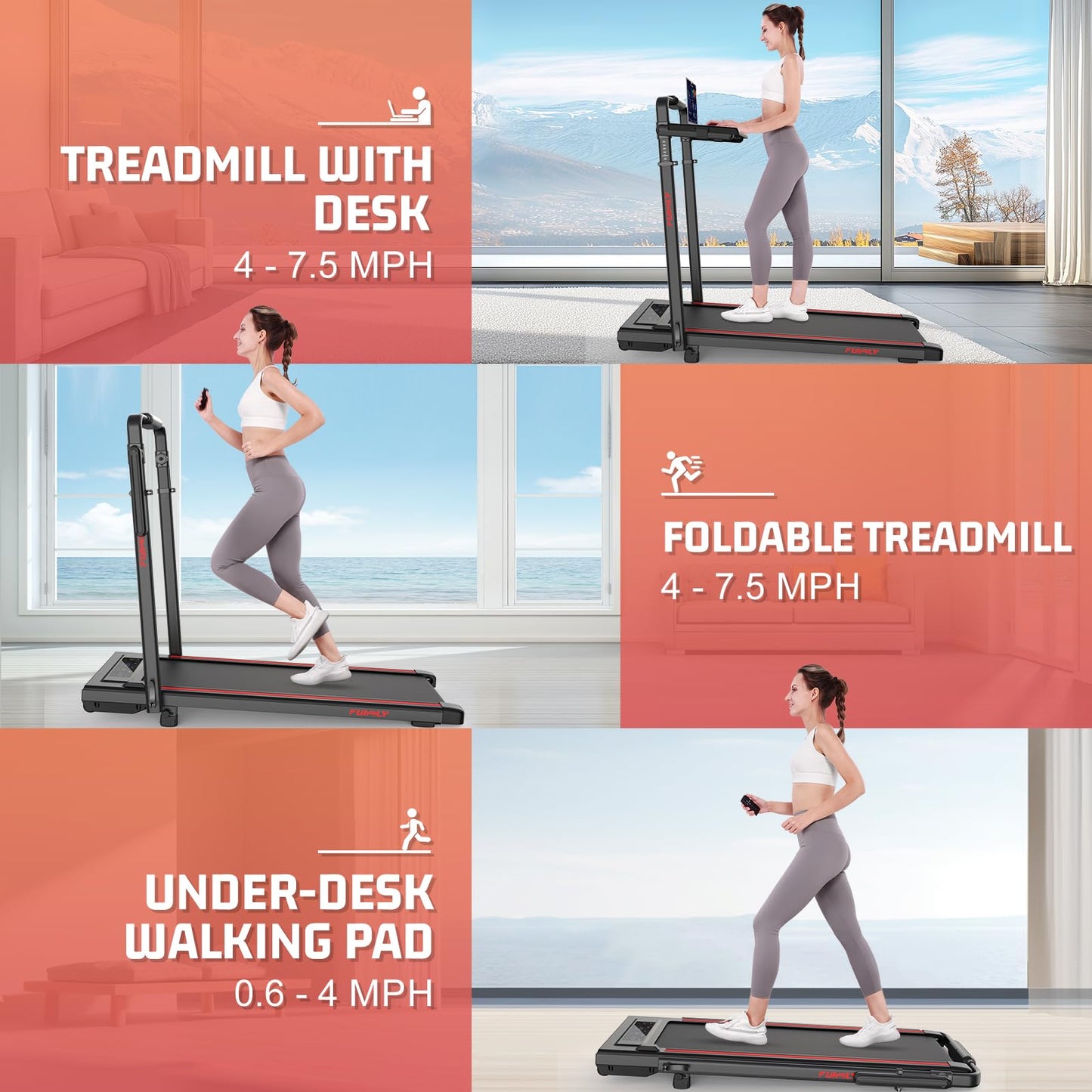 Walking Pad Treadmill with Removable Desk Workstation, 15% Incline Treadmill with Handle Bar, Foldable Treadmills Under Desk, Adjustable Height, 400 lbs+ Capacity, Walking or Running for Home Office
