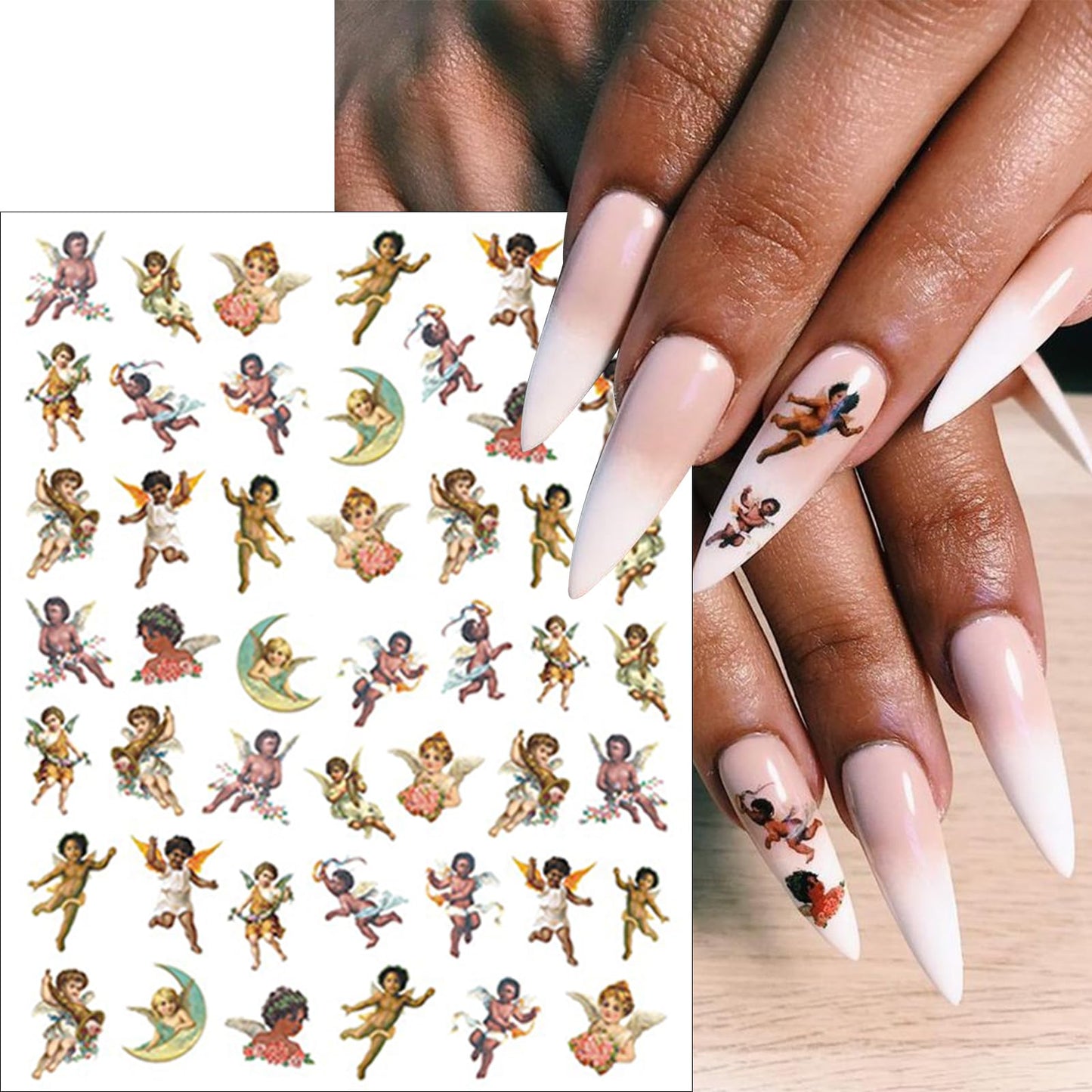 8 Sheets Angel Nail Stickers 3D Self-Adhesive Cupid Nail Art Stickers Decals Rose Flowers Love Heart Wings Nail Art Design Stickers Valentine's Day Nail Decorations for Women Acrylic DIY Manicure