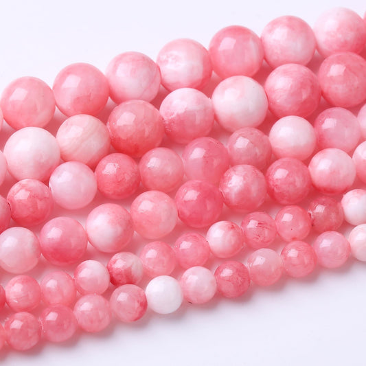10MM White Pink Persian Jade Round Loose Beads Natural Gem Beads Crystal Energy Stone Beads for Jewelry Making DIY Bracelet Necklaces