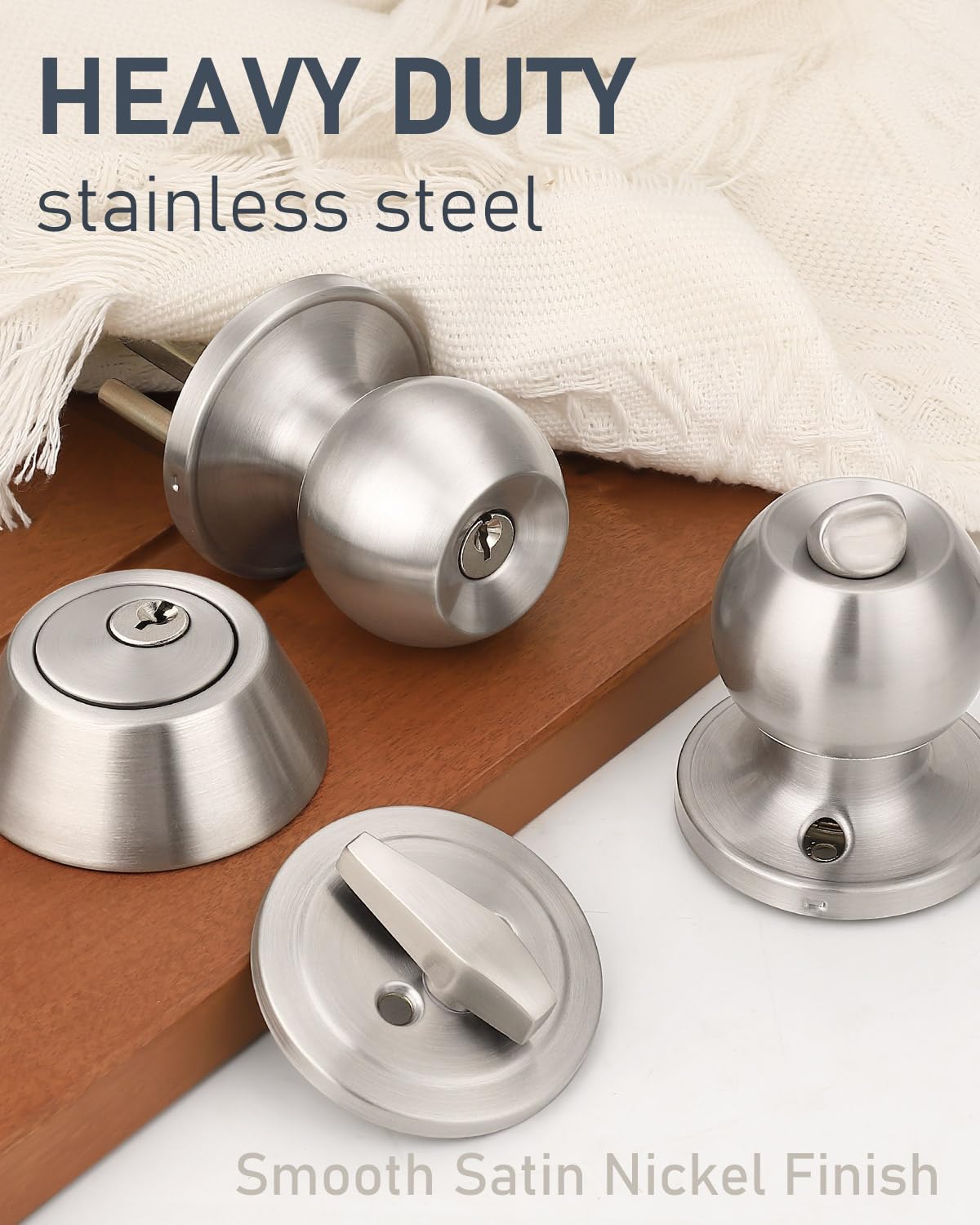 Brotima 4 Pack Keyed Entry Door Knob and Single Cylinder Deadbolt Combination Set in Satin Nickel, Keyed Alike Exterior Knob Door Handle and Deadbolt Lock and Key, Round Locking Lever Handle Set