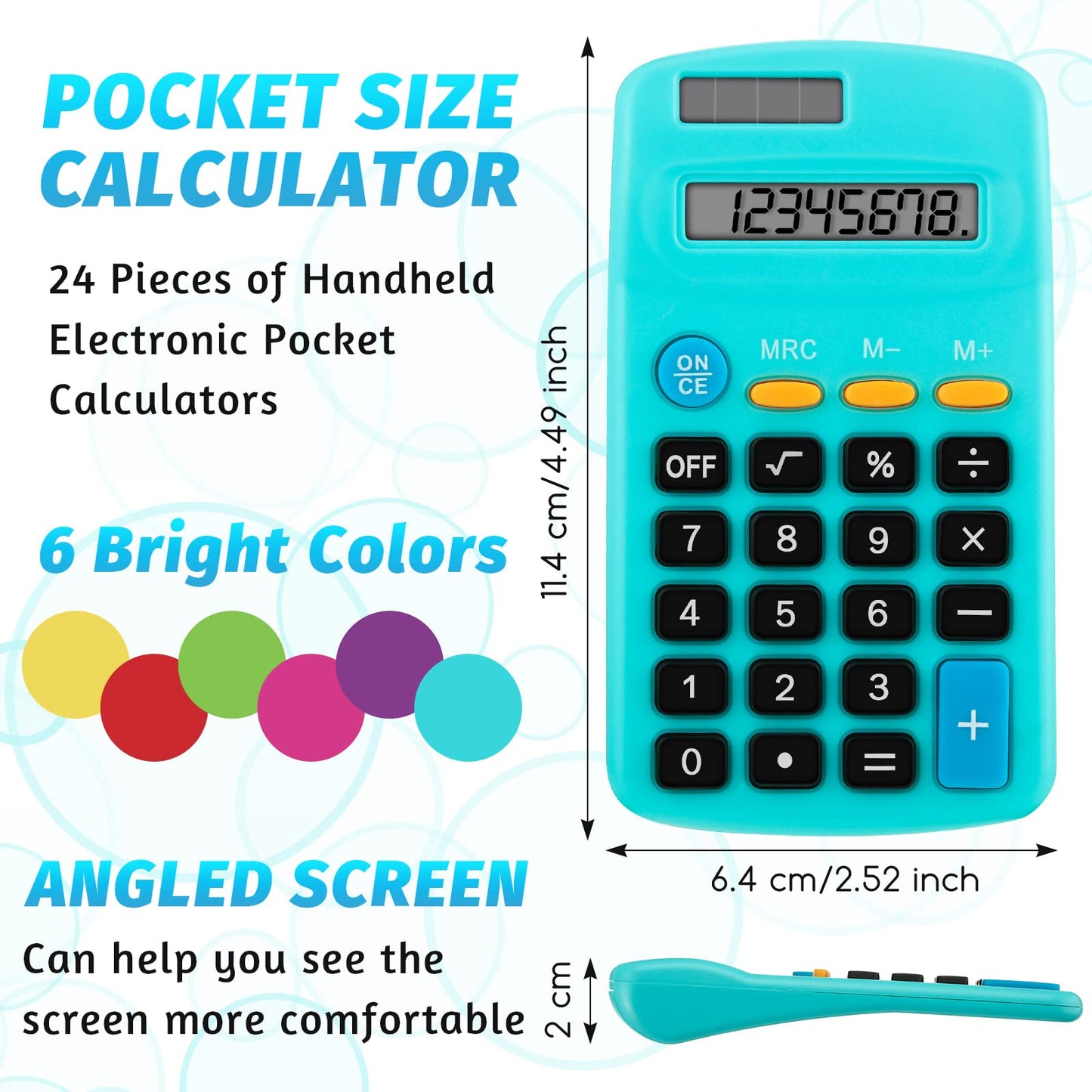 Weewooday 36 Pieces Small Basic Calculator 8 Digit Solar Battery Dual Power Mini Pocket Calculator for Kids Students Classroom Desktop Home Office, 6 Colors