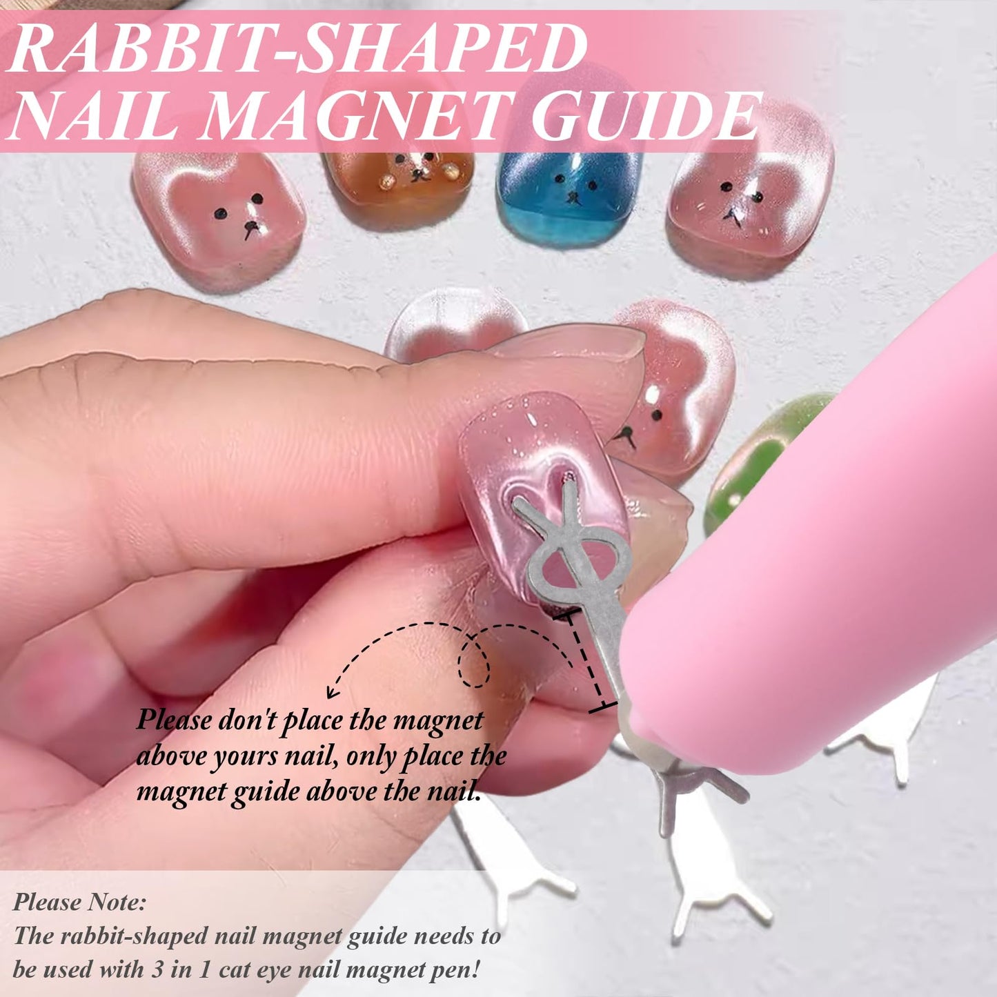 Plman 3 in 1 Heart Magnet for Cat Eye Gel Polish, Double-Head Flower Design Nail Magnetic Pen, Multifunctional Cat Eye Magnet for Nail, Cat Eye Nail Magnet with Nail Magnet Guides (Heart Set-Pink)