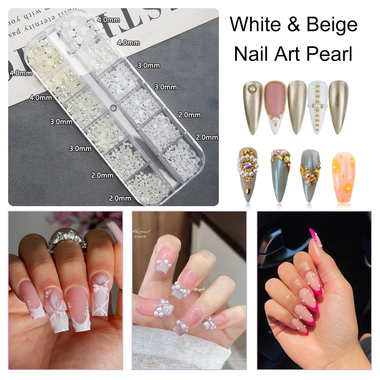GZMAYUEN Nail Charms Nail Stickers Kit, 4 Boxes Nail Art Rhinestones Pear, 12 Sheets French stickers for Nails, 3D Nail Art Design Kit Nail Decorations for Women