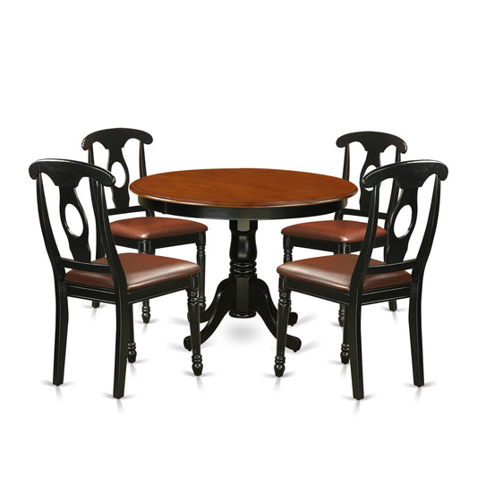 East West Furniture HLKE5-BCH-LC 5 Piece Kitchen Table & Chairs Set Includes a Round Dining Room Table with Pedestal and 4 Faux Leather Upholstered Dining Chairs, 42x42 Inch, Black & Cherry