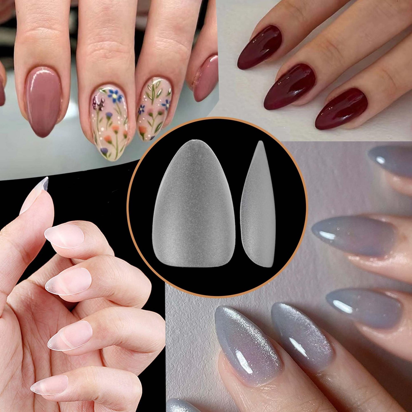 Almond Clear Gel X Nail Tips Kit, 510pcs Short Almond Gels x Tips Easy Extension Set 9 In 1 Nail Glue Mini UV Lamp Gel x Nail Kit Etch-X Nails Tip Full Cover Matte Tip, Gift For Women & Girls,15 Sizes