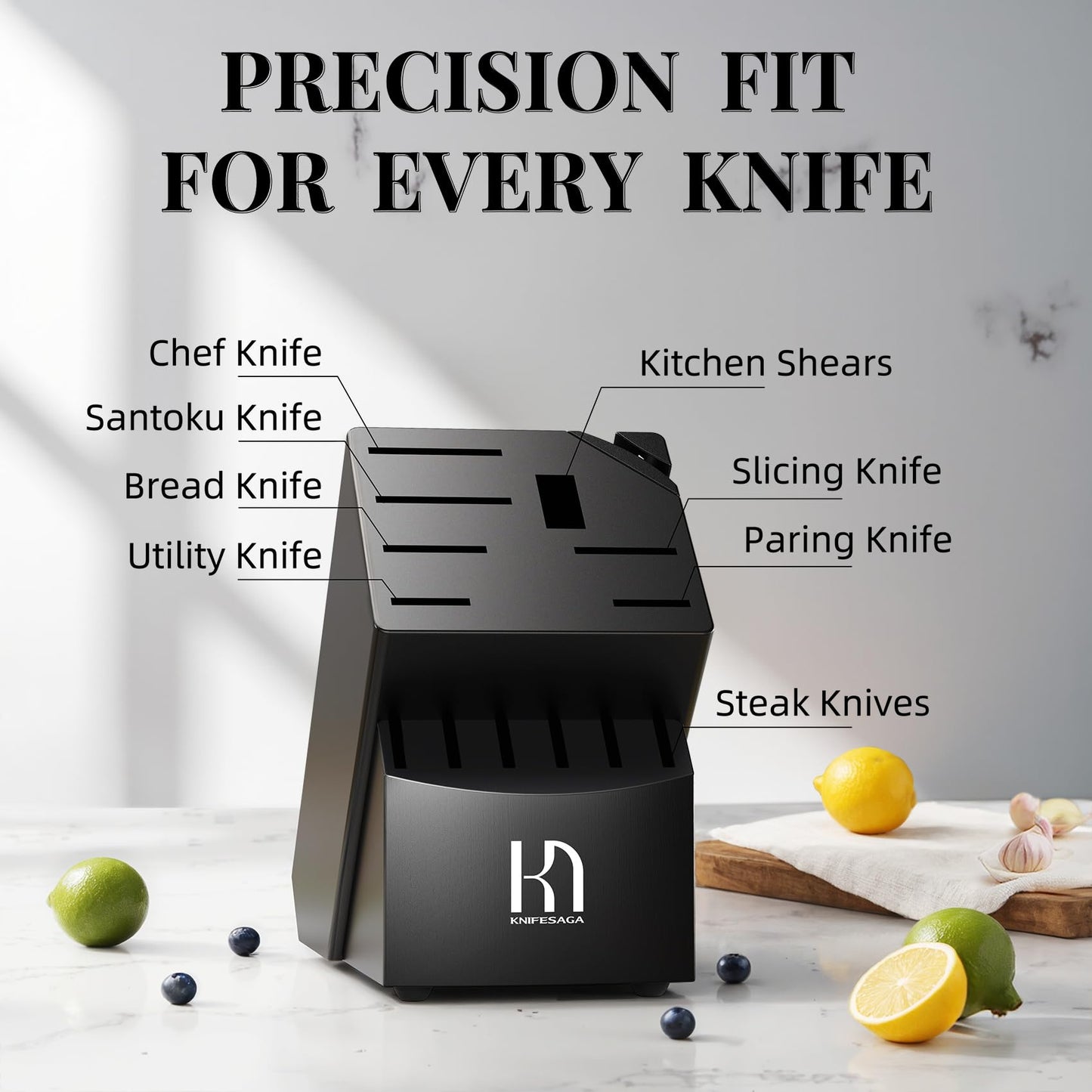 KnifeSaga Knife Set Premium, Kitchen Knife Block Set 14 Pcs Japanese High Carbon Stainless Steel Enduring Razor Sharp, Black Chef Knives Set for Kitchen with Built-in Sharpener and Acacia Wood Block